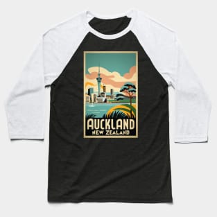 A Vintage Travel Art of Auckland - New Zealand Baseball T-Shirt